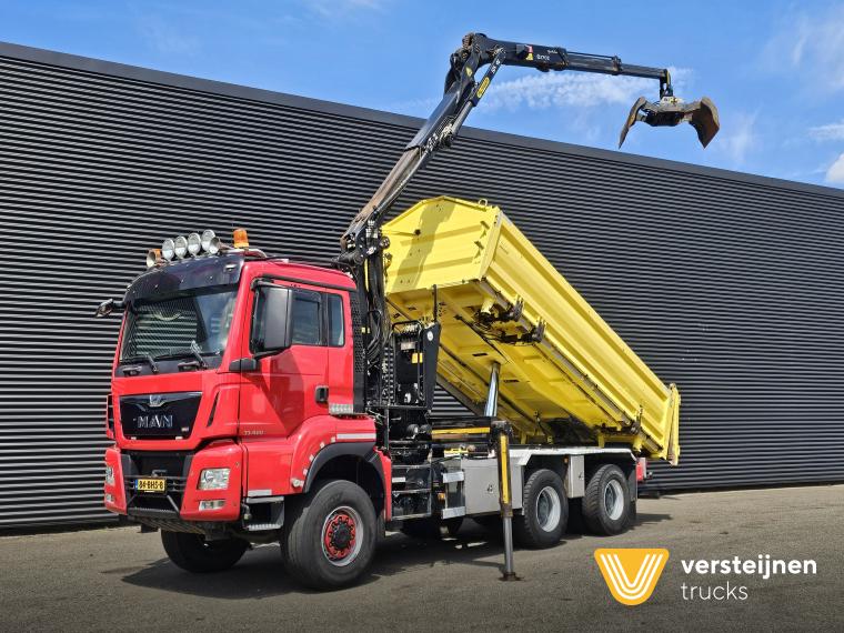 MAN TGS 33.480 6x6 / PALFINGER Z CRANE / 2 SIDE TIPPER